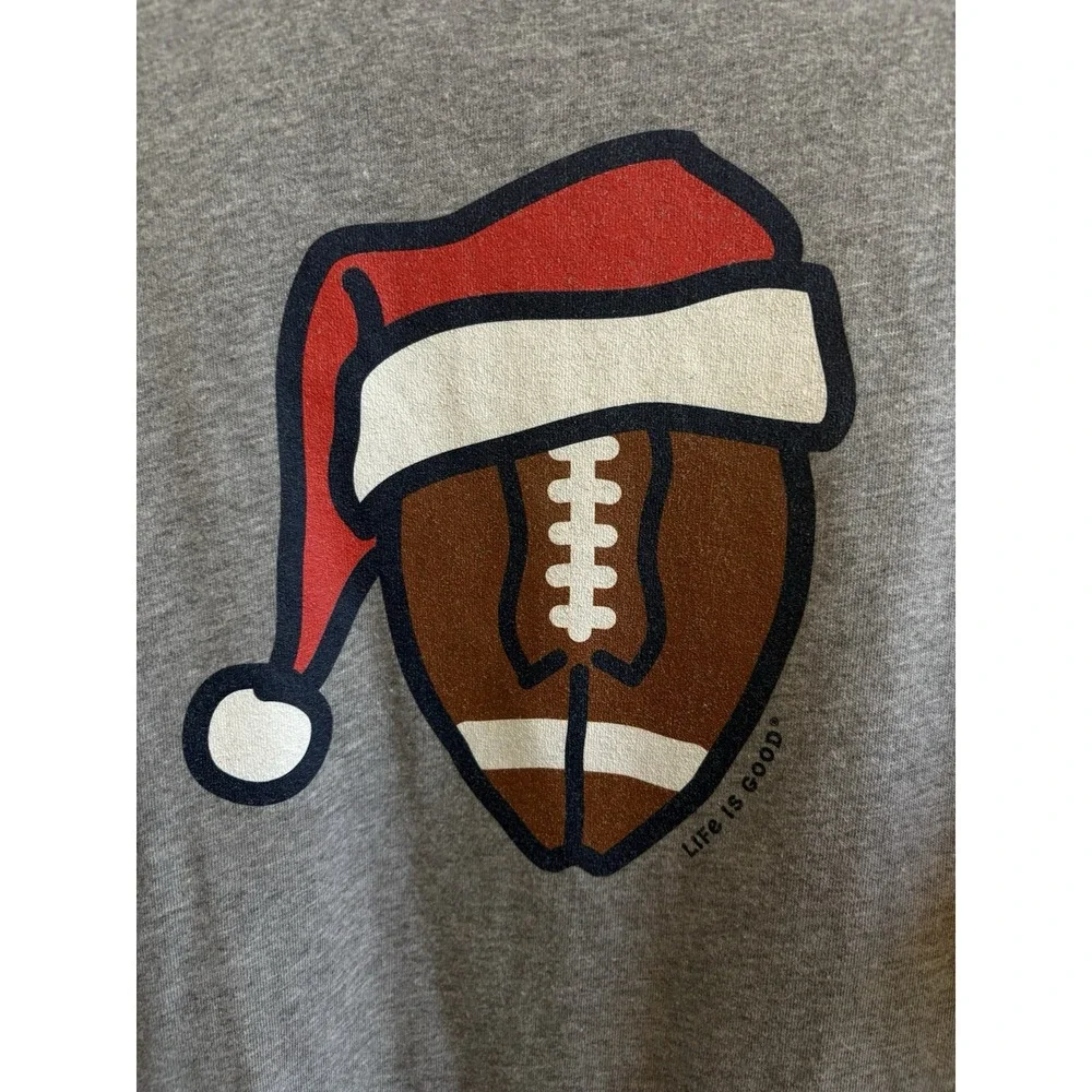 Life Is Good L/S Crusher Tee Grey Football Christmas T-shirt Lg (Fits XL)‎